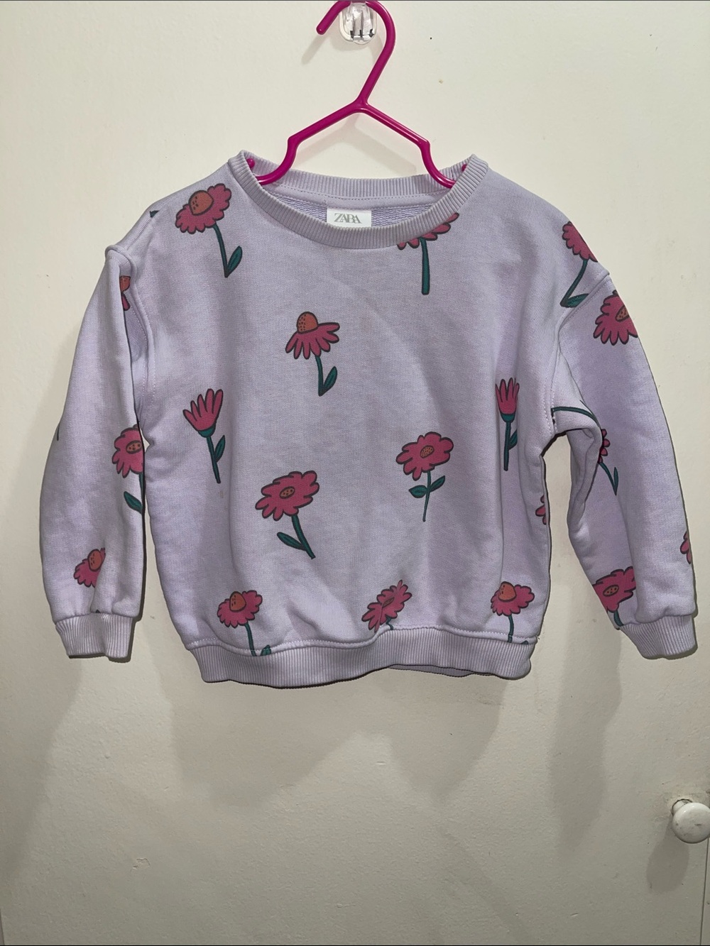 ZARA Lilac Crewneck Sweatshirt with Pink Floral Print Sz 18/24M